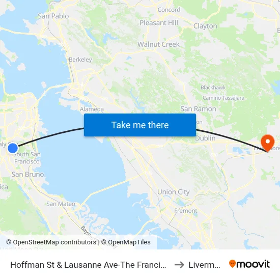 Hoffman St & Lausanne Ave-The Franciscan to Livermore map