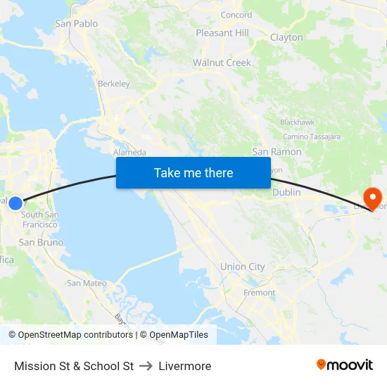 Mission St & School St to Livermore map