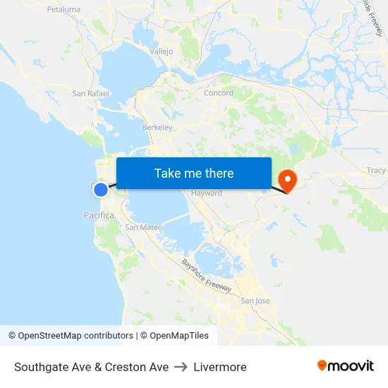 Southgate Ave & Creston Ave to Livermore map