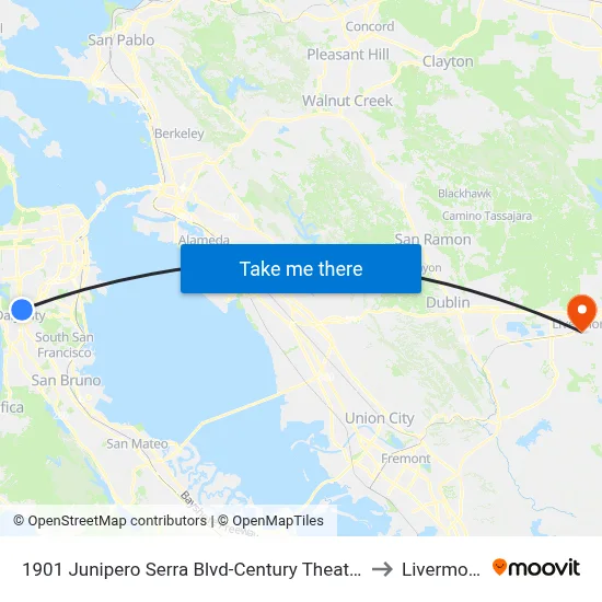 1901 Junipero Serra Blvd-Century Theater to Livermore map