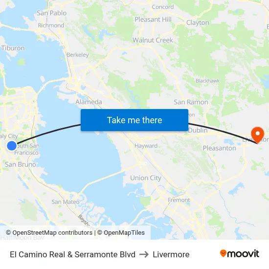 El Camino Real & Serramonte Blvd to Livermore map