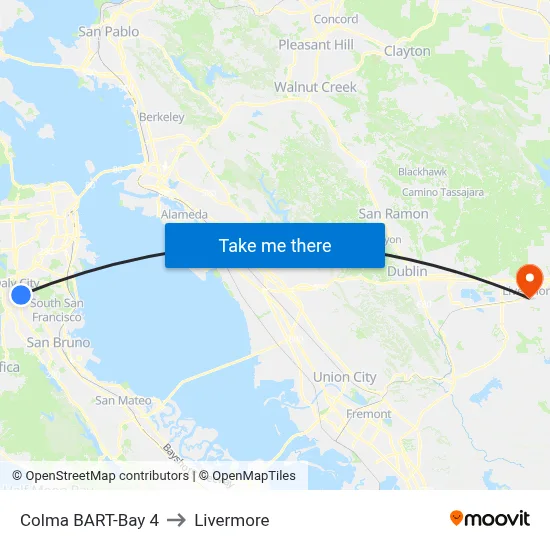 Colma BART-Bay 4 to Livermore map