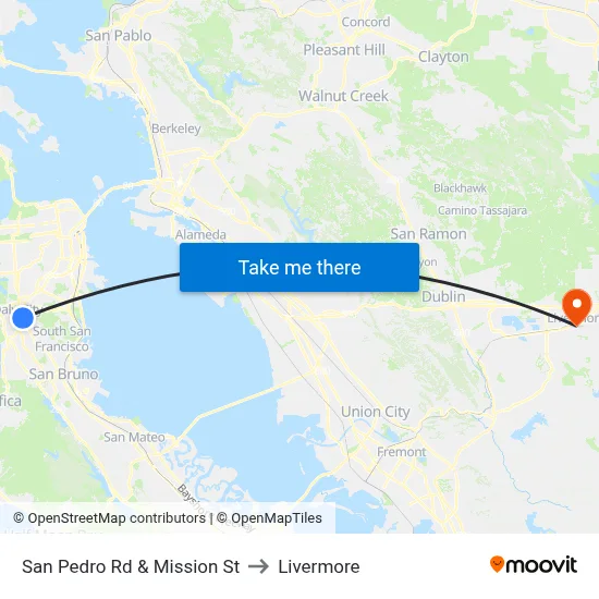 San Pedro Rd & Mission St to Livermore map