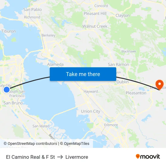 El Camino Real & F St to Livermore map