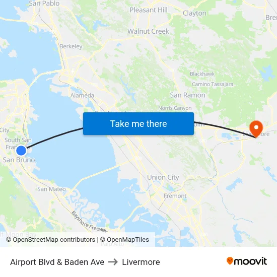 Airport Blvd & Baden Ave to Livermore map
