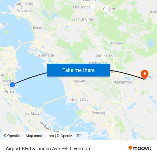 Airport Blvd & Linden Ave to Livermore map