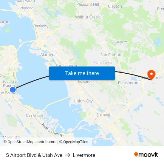 S Airport Blvd & Utah Ave to Livermore map