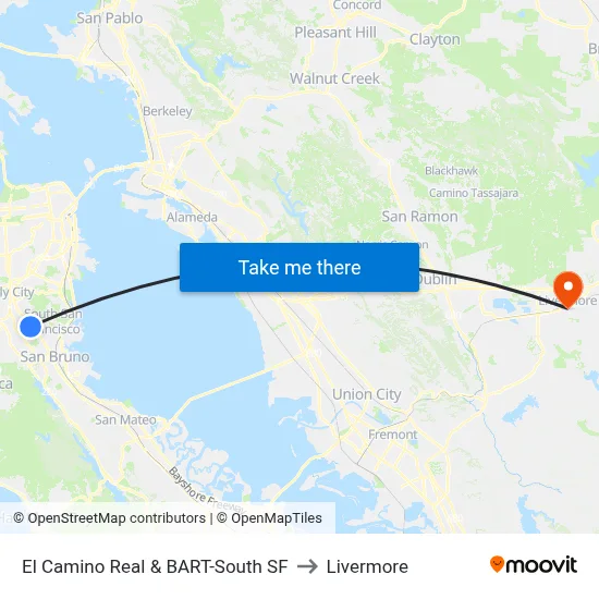El Camino Real & BART-South SF to Livermore map