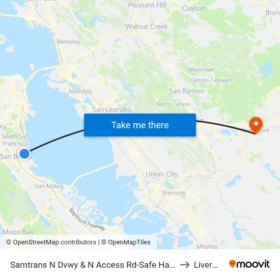 Samtrans N Dvwy & N Access Rd-Safe Harbor Shelter to Livermore map