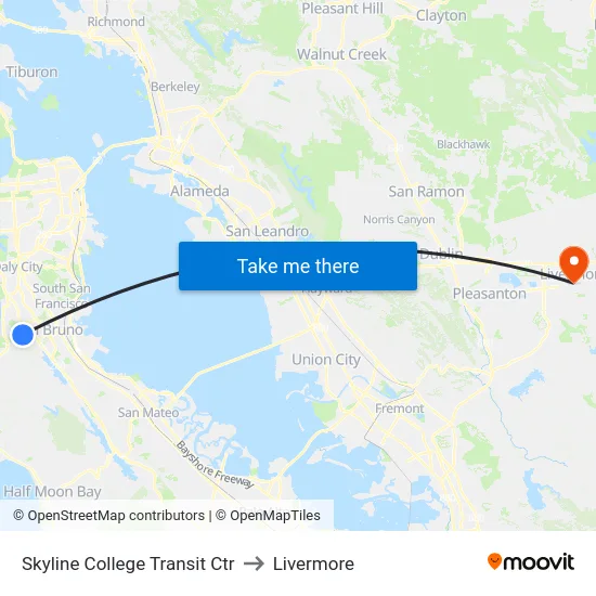 Skyline College Transit Ctr to Livermore map