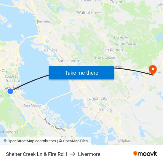 Shelter Creek Ln & Fire Rd 1 to Livermore map