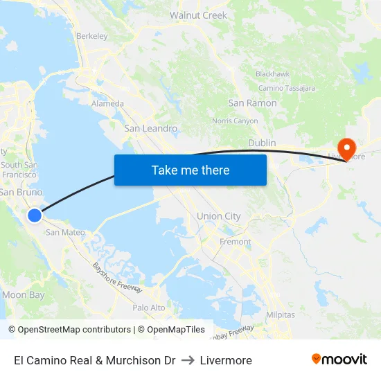 El Camino Real & Murchison Dr to Livermore map