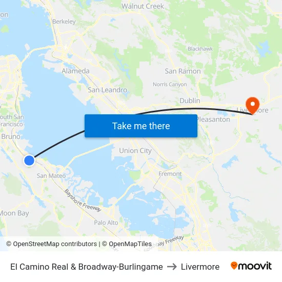 El Camino Real & Broadway-Burlingame to Livermore map