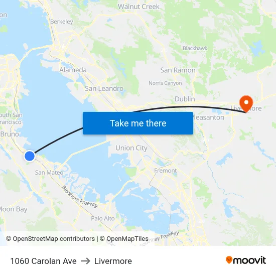 1060 Carolan Ave to Livermore map