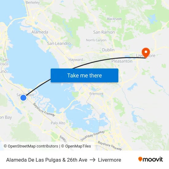 Alameda De Las Pulgas & 26th Ave to Livermore map