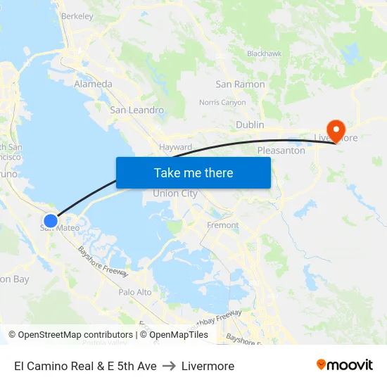 El Camino Real & E 5th Ave to Livermore map