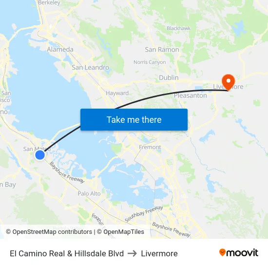 El Camino Real & Hillsdale Blvd to Livermore map