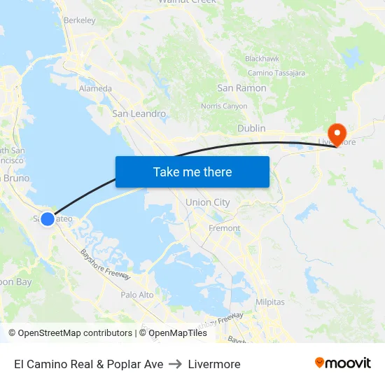 El Camino Real & Poplar Ave to Livermore map