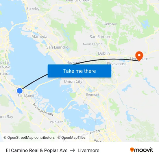 El Camino Real & Poplar Ave to Livermore map