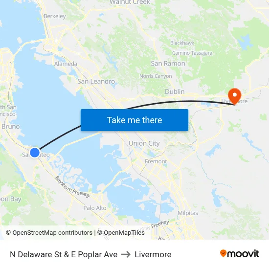 N Delaware St & E Poplar Ave to Livermore map