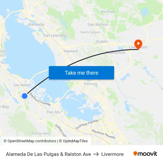 Alameda De Las Pulgas & Ralston Ave to Livermore map