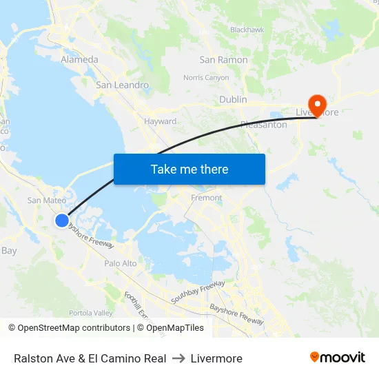 Ralston Ave & El Camino Real to Livermore map