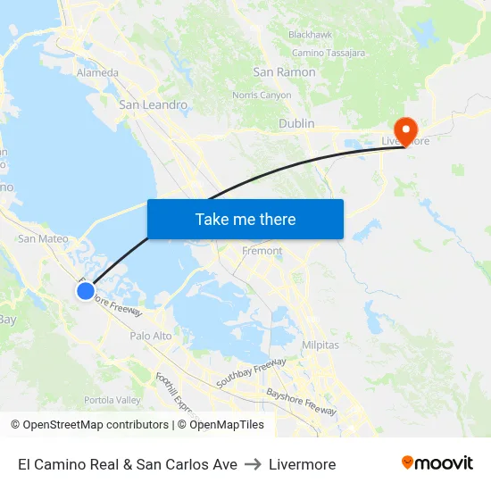 El Camino Real & San Carlos Ave to Livermore map