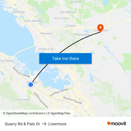 Quarry Rd & Palo Dr to Livermore map