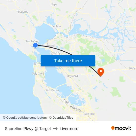 Shoreline Pkwy @ Target to Livermore map