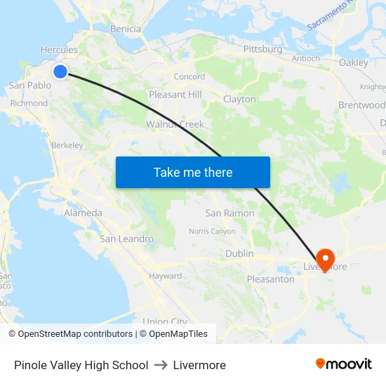 Pinole Valley High School to Livermore map
