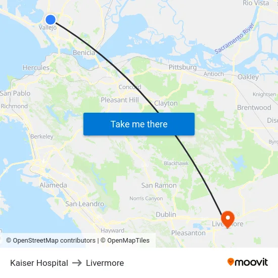 Kaiser Hospital to Livermore map
