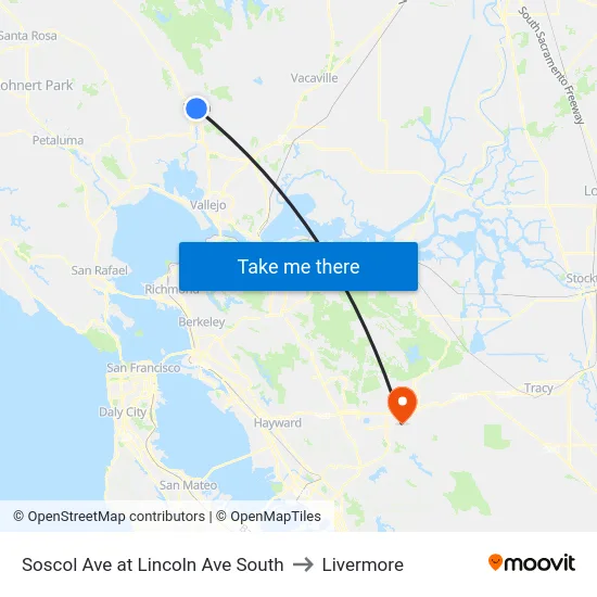 Soscol Ave at Lincoln Ave South to Livermore map