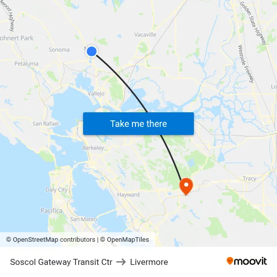 Soscol Gateway Transit Ctr to Livermore map