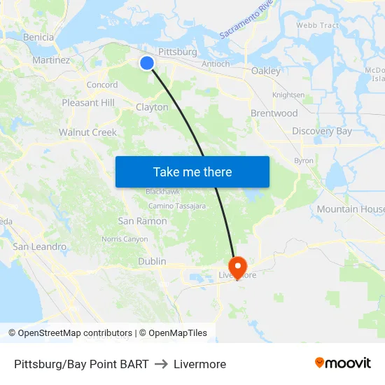 Pittsburg/Bay Point BART to Livermore map