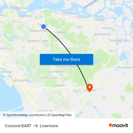 Concord BART to Livermore map