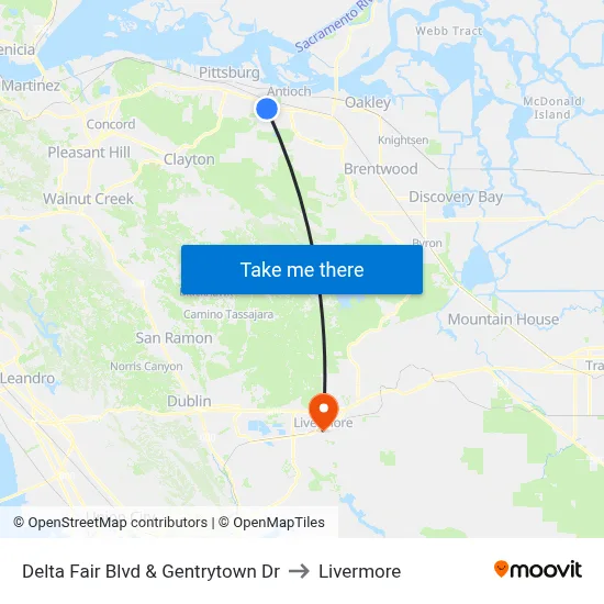 Delta Fair Blvd & Gentrytown Dr to Livermore map