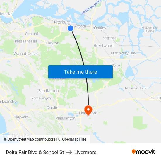 Delta Fair Blvd & School St to Livermore map