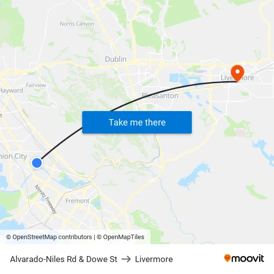 Alvarado-Niles Rd & Dowe St to Livermore map