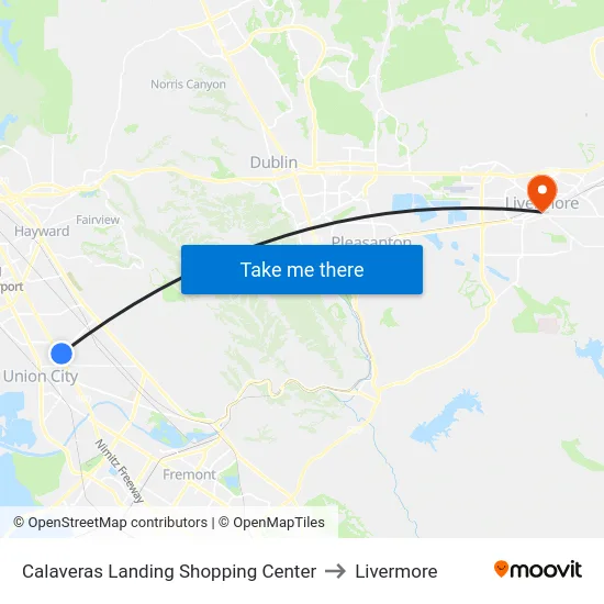 Calaveras Landing Shopping Center to Livermore map