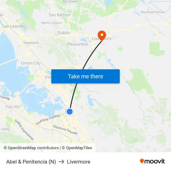 Abel & Penitencia (N) to Livermore map