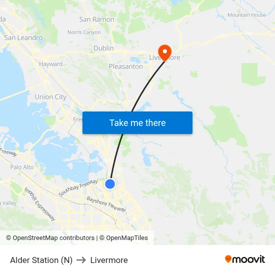 Alder Station (N) to Livermore map