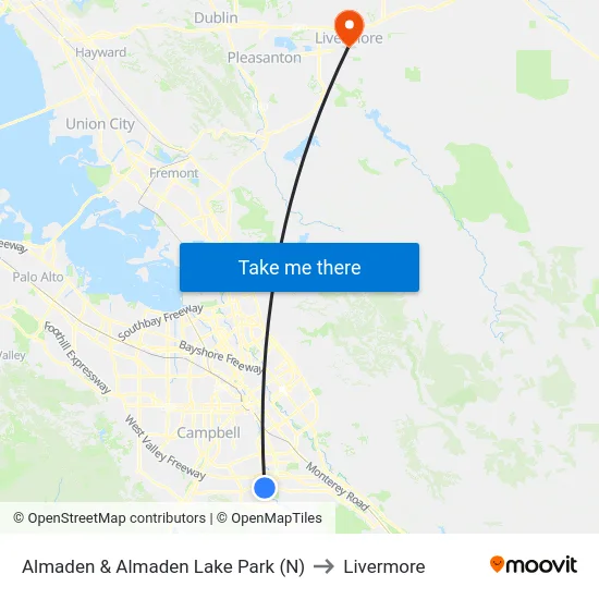 Almaden & Almaden Lake Park (N) to Livermore map
