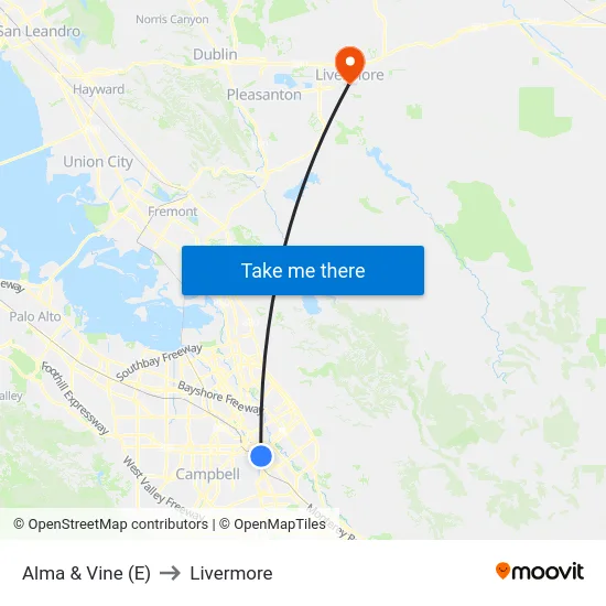Alma & Vine (E) to Livermore map