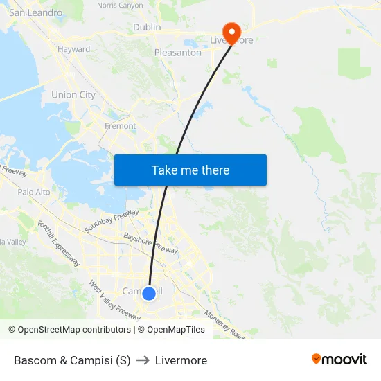 Bascom & Campisi (S) to Livermore map