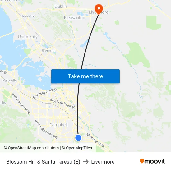 Blossom Hill & Santa Teresa (E) to Livermore map