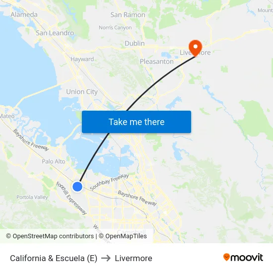 California & Escuela (E) to Livermore map