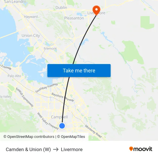 Camden & Union (W) to Livermore map