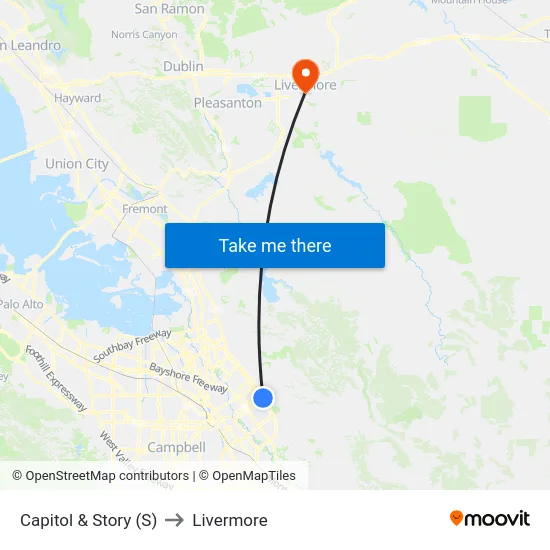 Capitol & Story (S) to Livermore map