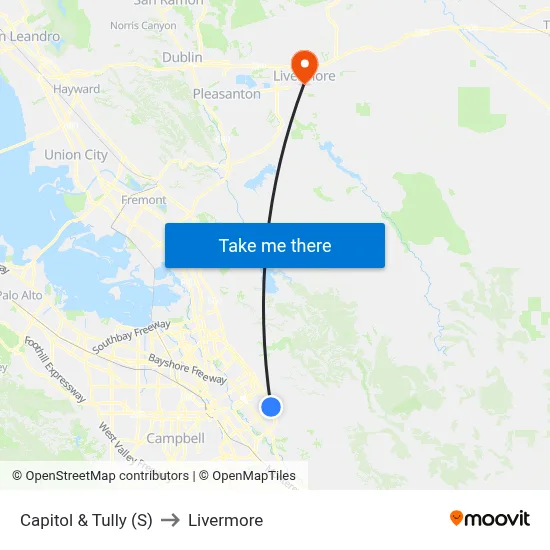 Capitol & Tully (S) to Livermore map