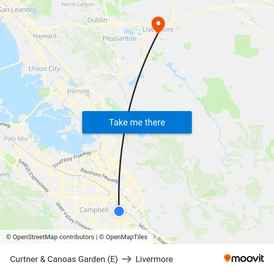 Curtner & Canoas Garden (E) to Livermore map